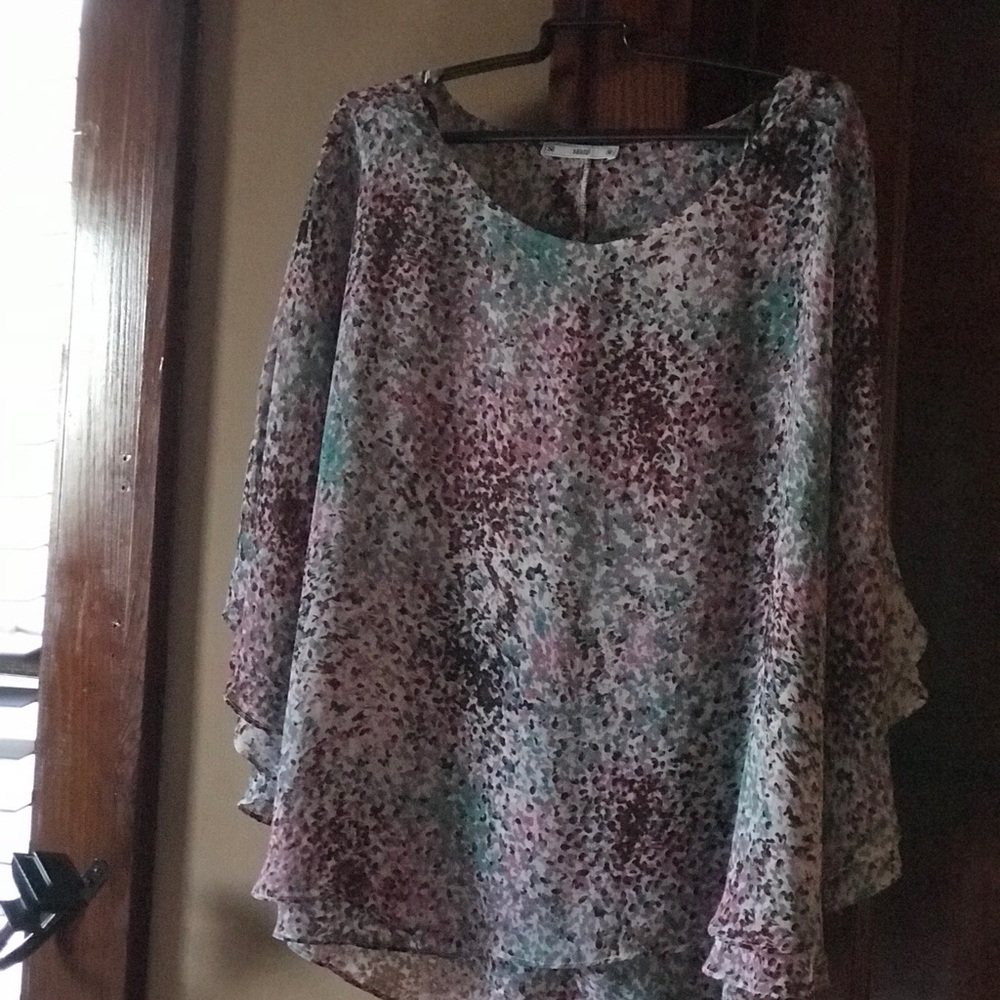 Sioni Multicolor Dot-Print Blouse in Purple and Teal